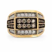 10K Yellow Gold Ring with Natural Chocolate and White Diamonds, 1 ctw