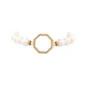 10MM White Freshwater Potato Pearls Stretch Bracelet With Worn Gold Octagon