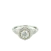 0.68ct Diamond Solitaire in a 14k white gold Filigree mounting (SI1-J) - 004-00123 — BBS Jewelers