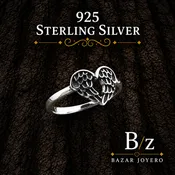 925 Sterling Silver Angel Wings Heart Ring