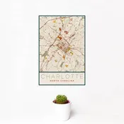 Charlotte NC Map Print Woodblock