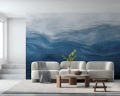 Wall mural Abstract blue and white waves painting