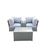 2 Person Wicker Seating Set With Cushions And Glass Top Table - Gray Mix