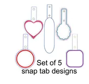 Set of five embroidery in the hoop key chain patterns