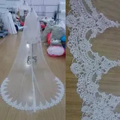 1-Layer Cathedral Length Bridal Veil Ivory White Lace Nylon Fabric with Comb