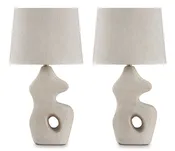 26-Inch Beige Sculptural Table Lamps with Oval Shades — Set of 2