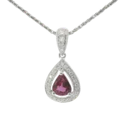 14kt White Gold Pear-Shaped Ruby & Diamond Halo Pendant