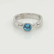 14K Blue Topaz Solitaire Bezel Set Sculpted Ring