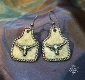 Longhorn Head Cow Tag Dangle Earrings