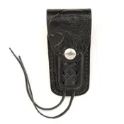 5″ Black Leather Laced Knife Case w/ Eagle Head