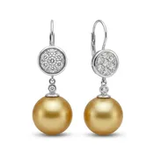 13mm Golden South Sea Pearl And 1.10 Carat Diamond 18kt Earrings