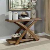 48-inch Rustic Oak Solid Wood Sofa Table with X-Shape Support & 1 Open Shelf