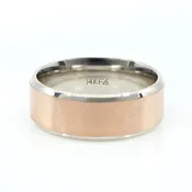 14K TWO-TONE WEDDING BAND WITH A ROSE GOLD CENTER AND WHITE GOLD SLEEVE WITH BEVELED EDGE