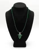 Sterling Silver 925 Rich Green Gemstone Beaded Necklace w/ Pendant 20"