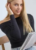 Boat Neck Pintuck Detail Long Sleeve Knit Top