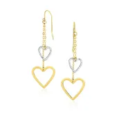 10k Two-Tone Gold Cutout Heart Chain Dangling Earrings