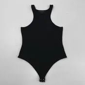 AllSaints Women's Black Ribbed Racerback High Neck Tencel Bodysuit Size 8