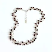Delicate Feather 18" Necklace in Silver: Garnet