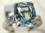 Aquamarine Ring 14K White Gold 3 Stone Style Natural Made in USA