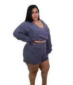 Blue Two-piece Set with Pearls