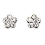 14K White Gold Round Brilliant Cut Diamond Flower Stud Earrings