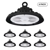 [6-Pack] Lumight UFO LED Round High Bay Light – 200W/250W/300W Selectable, 3CCT (3500K/4000K/5000K), 32,000–48,000 Lumens, 120–277V, 0–10V Dimmable, Black/White Finish – Industrial & Commercial High-Ceiling Fixture
