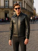 Men’s Black Leather Harrington Jacket