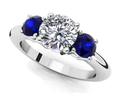 3 Stone Round Center Diamond And Gemstone Ring Available In Gold Or Platinum
