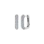 14K White Gold Diamond Rectangle Huggie Earrings