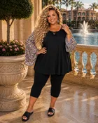 100 CP {Midnight Fiesta} Black Multi Color Sleeve Contrast Top EXTENDED PLUS SIZE 3X 4X 5X