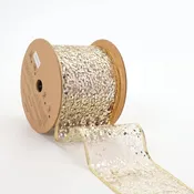 3" Sequin Wired Ribbon | White Gold | 10 Yard Roll