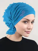 ABBEY-662PR#The Abbey Cap Ruffle Turquoise Blue Pink Ribbon