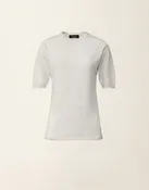 Fabiana Filippi Cashmere Silk Short Sleeve Crewneck Sweater in Raffia, Size 42