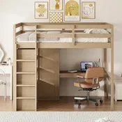 Hochbett aus Holz in Full-Größe mit integriertem Kleiderschrank, Schreibtisch, Ablageregalen und Schubladen