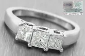 14K White Gold Princess Cut Three Stone 1.10CTW  Diamond Engagement Ring Size 6