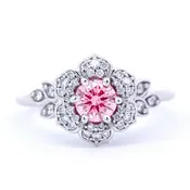 Fancy Vivid Pink 0.45 Carat Round Diamond Vintage Inspired  Engagement  Ring 0.68 CTW in Platinum
