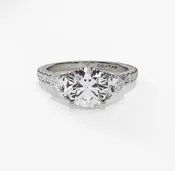 14K White Gold Three Stone Hidden Halo Engagement Ring