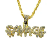 Ice City Savage Bling Crystal Dripping Letters Pendant Necklace for Men Fashion Jewelry 23-26 Inches