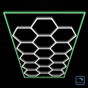 Dimmable Hexagon LED Lights – 15 Grid with Green Color Border (15.9' × 8' / 4.84 m × 2.43 m)