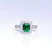 14k two-tone emerald and diamond ring