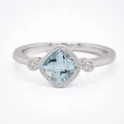 Aqua Cushion Cut Bezel Set With Milgrain Edge