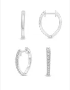 14K White Gold 16MM Diamond Pointed Hoop Earring