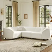 104' L-Shaped Curved Contemporary Sectional Sofa in Beige: Plush 4-Seater, Sculptural Design & Premium Bouclé Upholstery – Modern Luxury for Spacious Living