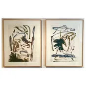 Betsy Cain (American, GA, b. 1949)   "Figures in Landscape",  diptych — driftwood modern