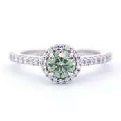 Fancy Vivid Green 0.51 Carat Round Diamond Halo Engagement Ring 0.87 CTW in Platinum