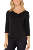 3/4 SLEEVE DRAPED NECK KNIT TOP