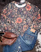 Amber Blossom Ribbed Sweater Top by Sterling Kreek