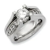 39 Stones Titanium & Sterling Silver CZ Ring