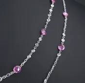18k Dancing Diamond Station Necklace Pink Sapphire White Gold 36" NG1029