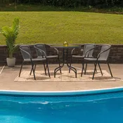Barker 28" Round Glass Metal Table with Rattan Edging